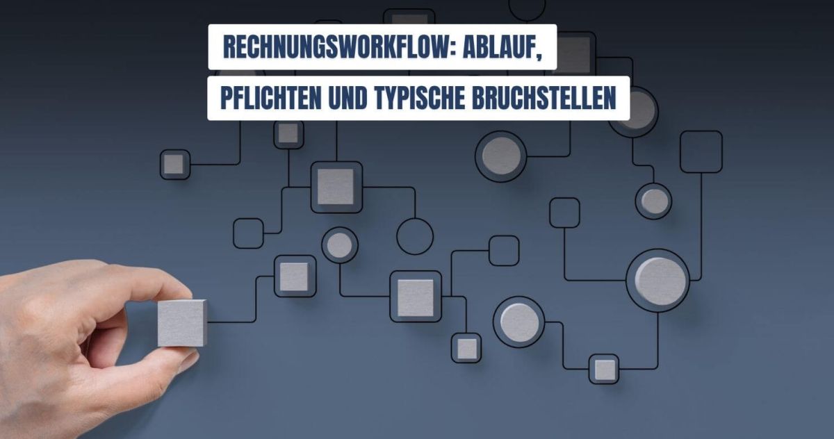 Rechnungen im digitalen Rechnungsworkflow - Beispielbild mit Grafik, Holzblöcke stellen den Rechnungsworkflow dar